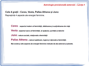 Curs astrologie previzională - asteroizii Ceres, Vesta, Pallas Athena și Juno